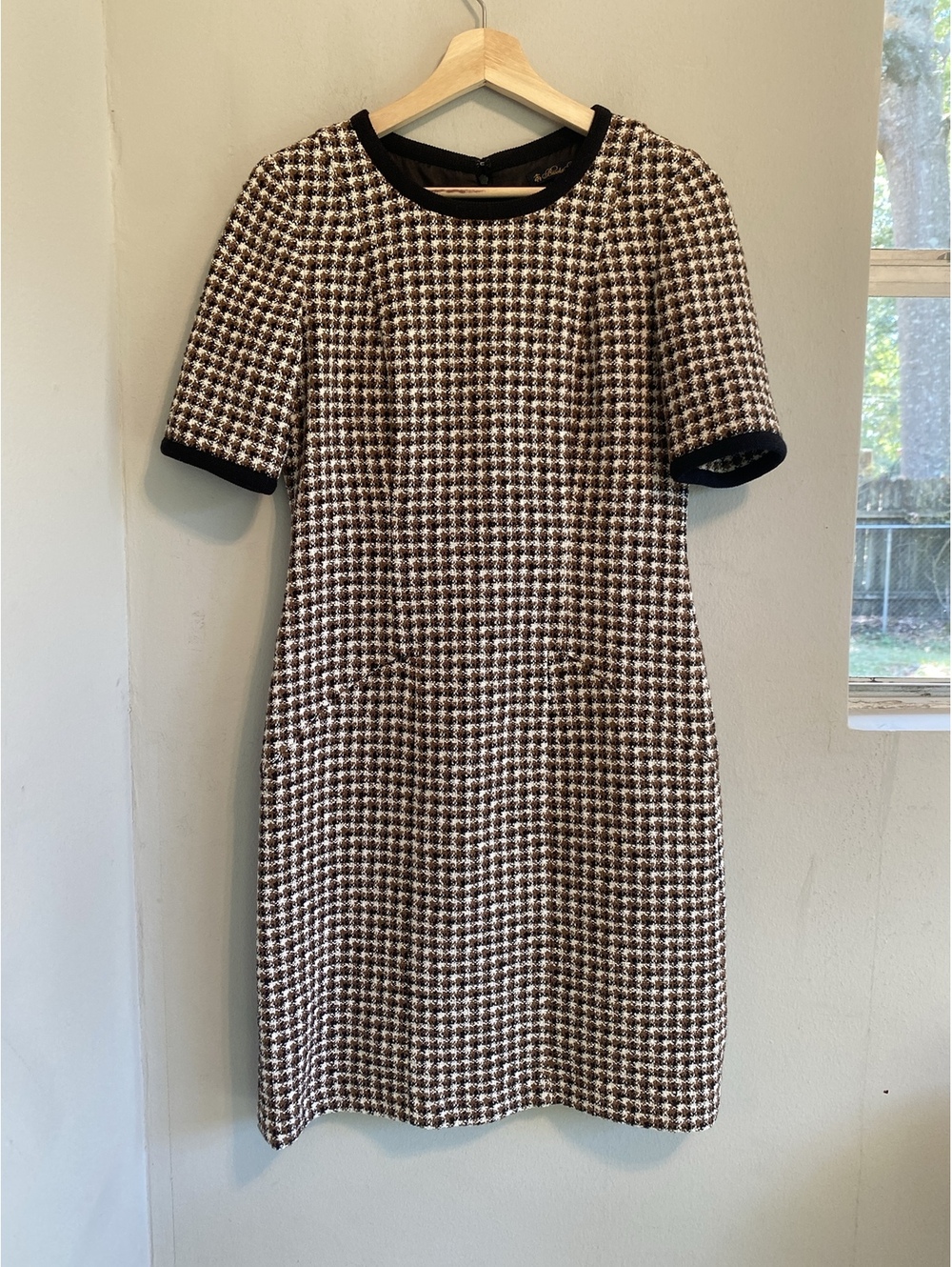 Brooks Brothers Brown Check Tweed Short Sleeve Knee-Length Dress 6